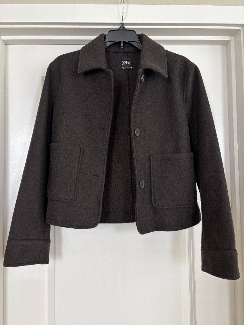Zara Cropped Jacket Sz XS Dark Brown Button